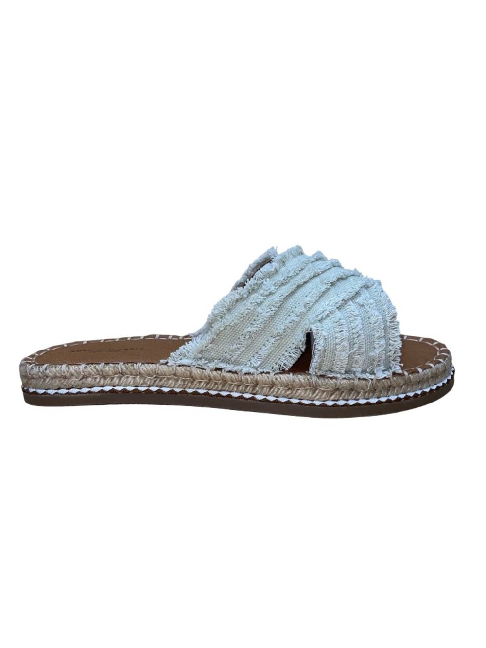 American Eagle Women’s White Cotton Fringe Cross Strap Slide Sandals Size 9
